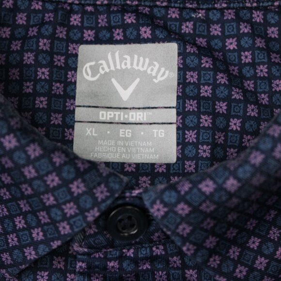 Callaway Opti-Dri Polo Shirt Mens XL Blue/Pink Geometric Golf Stretch S/S - Picture 8 of 13